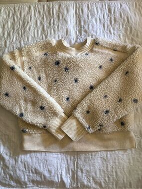 Carve Designs Cream Sherpa Pullover with Navy Spot Details